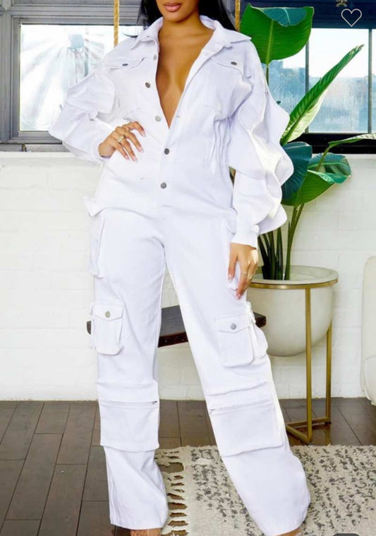 White Cargo Jumpsuit