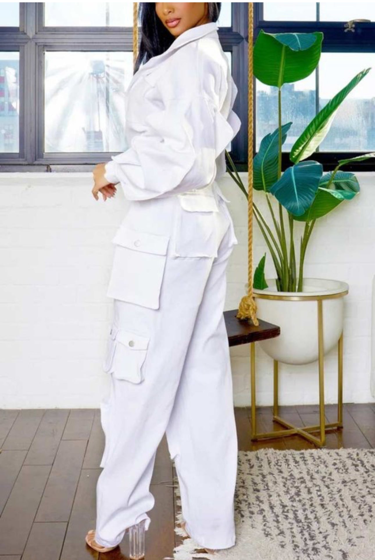 White Cargo Jumpsuit