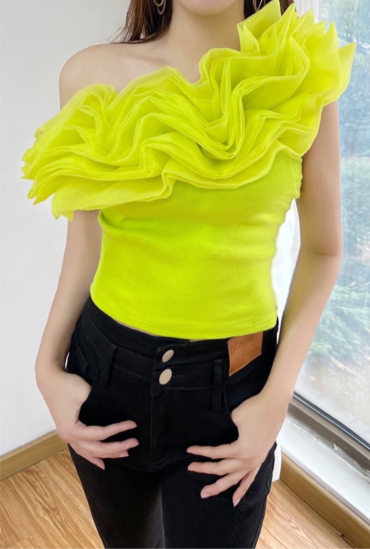 Vibrant neon Ruffle Top