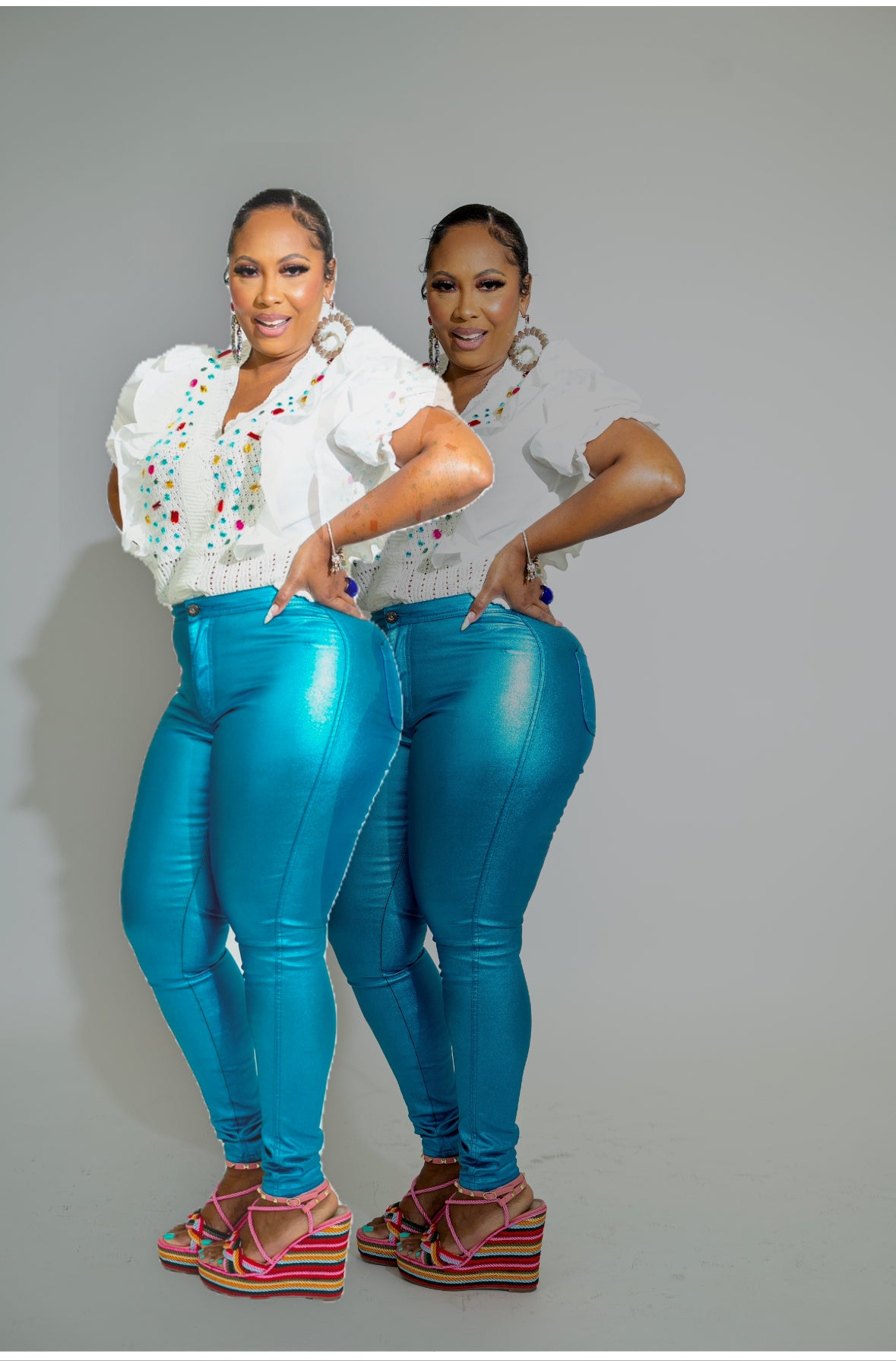 Aqua Blue Metallic jean