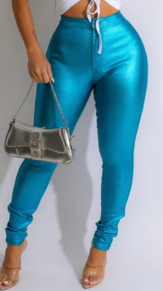 Aqua Blue Metallic jean