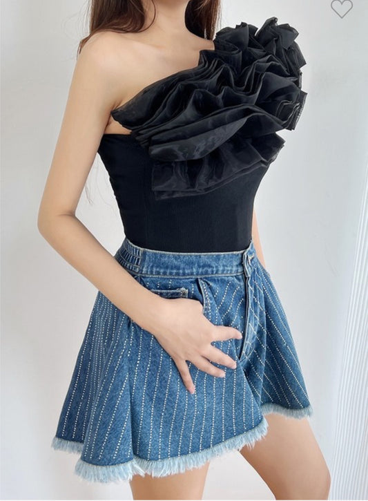Blacked Out Ruffle Top