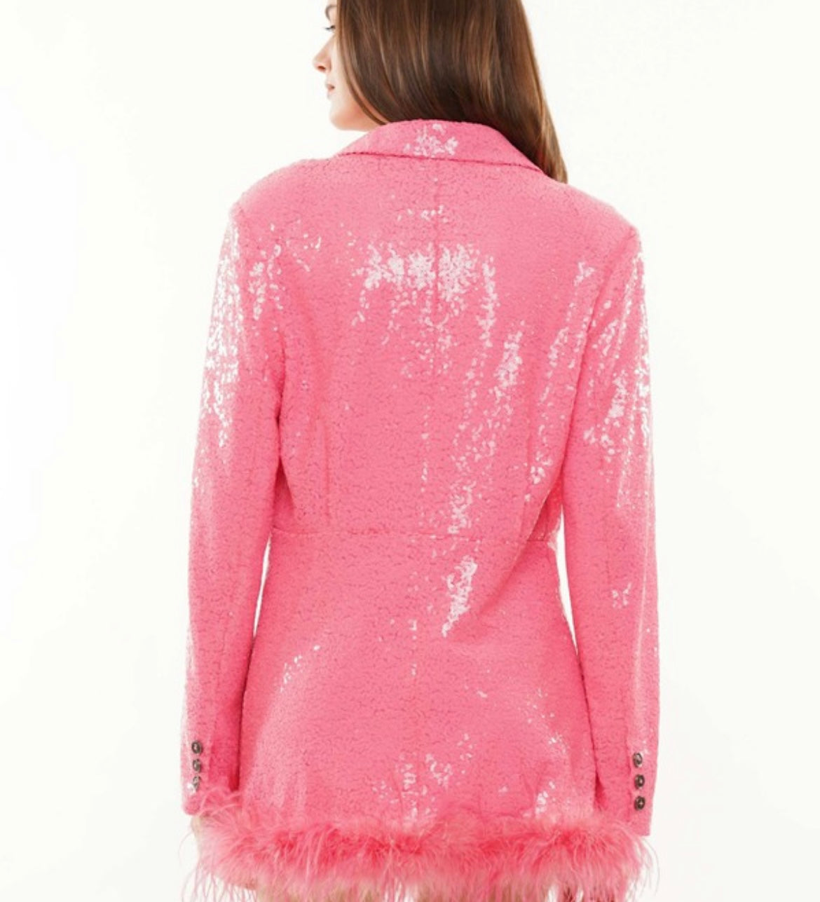 PINK SPARKLY SEQUIN BLAZER/DRESS EMBELLISHED WITH FAUX