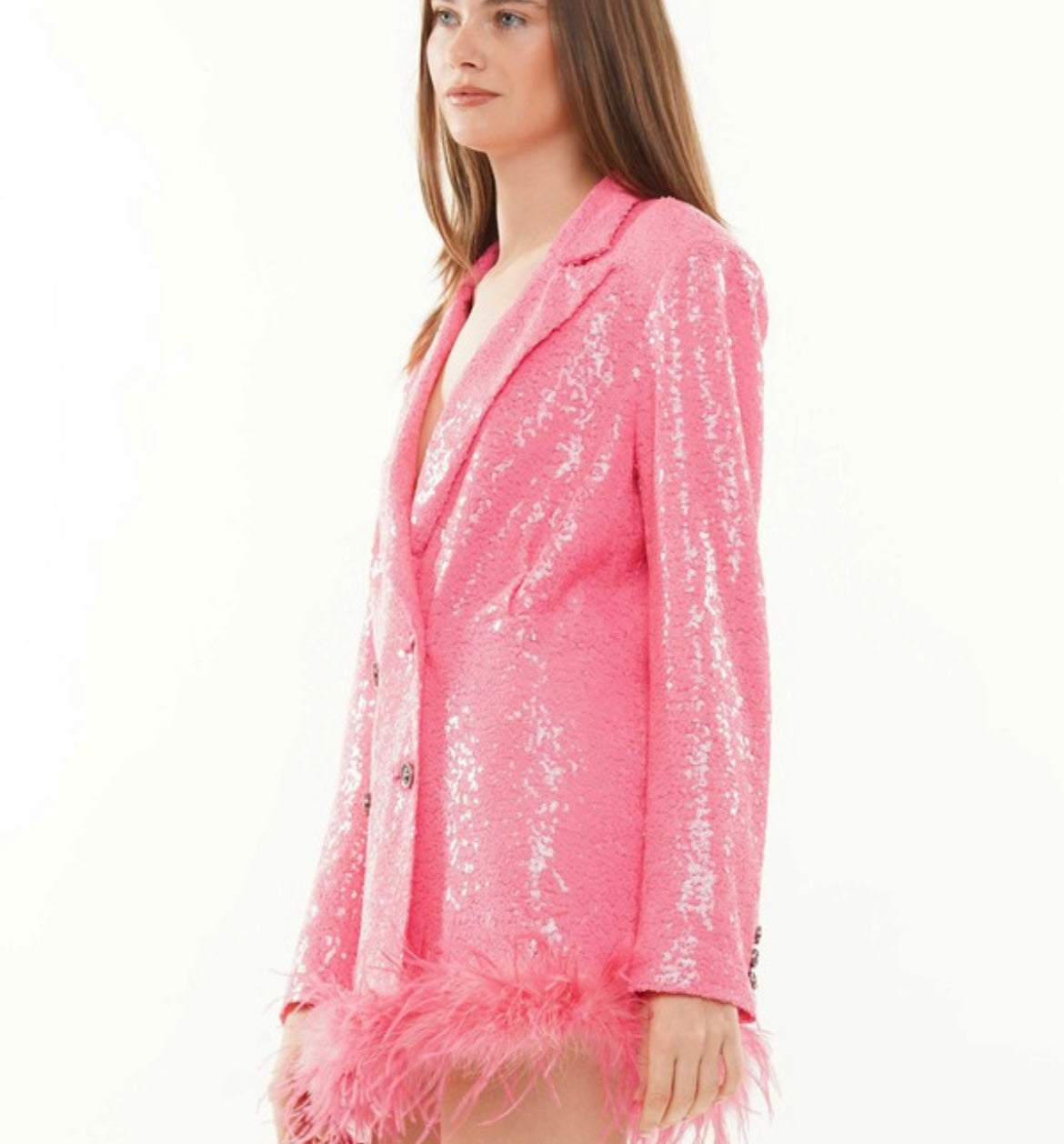 PINK SPARKLY SEQUIN BLAZER/DRESS EMBELLISHED WITH FAUX